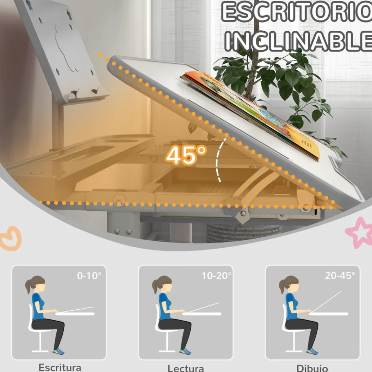 New - Escritorio y silla ajustable Gris y Blanco Estilo De Vida