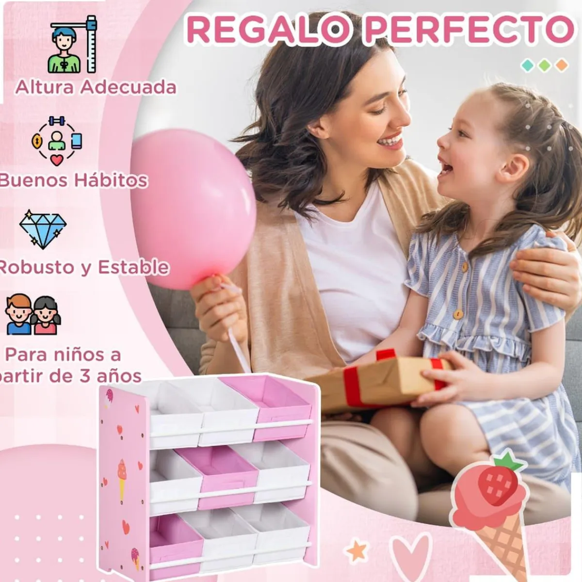 Homcom - Estantería infantil con 9 cajas Rosa*ZONEKIZ Clearance