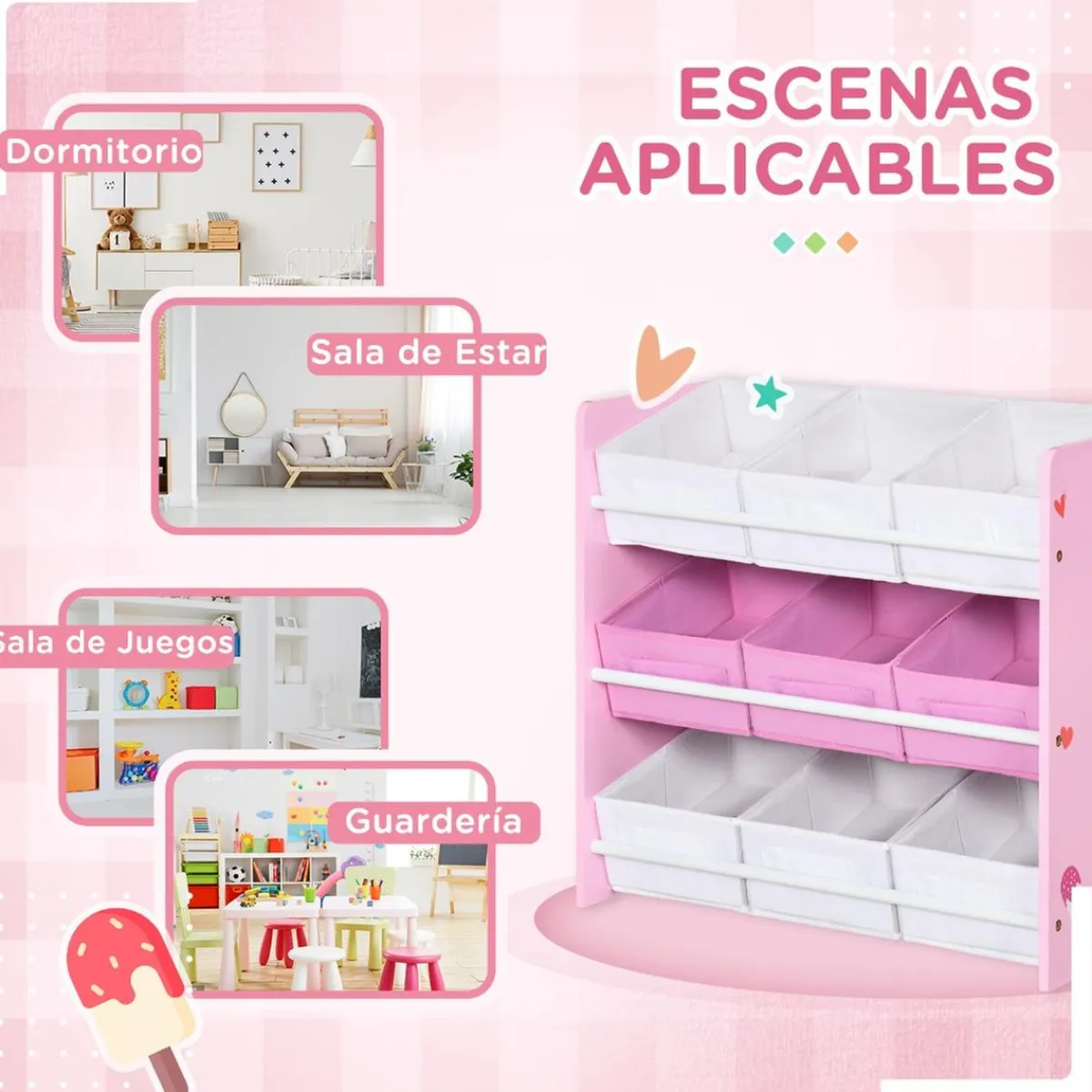 Homcom - Estantería infantil con 9 cajas Rosa*ZONEKIZ Clearance