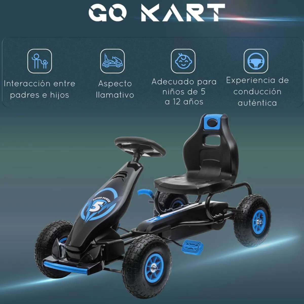 - Go Kart con pedales azul-negro*Homcom Discount
