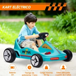 Sale Homcom - Kart eléctrico Azul con luz y música Vehículos De Batería O A Pedales