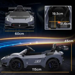 Homcom - Maserati GT2 eléctrico Gris con mando*AIYAPLAY New