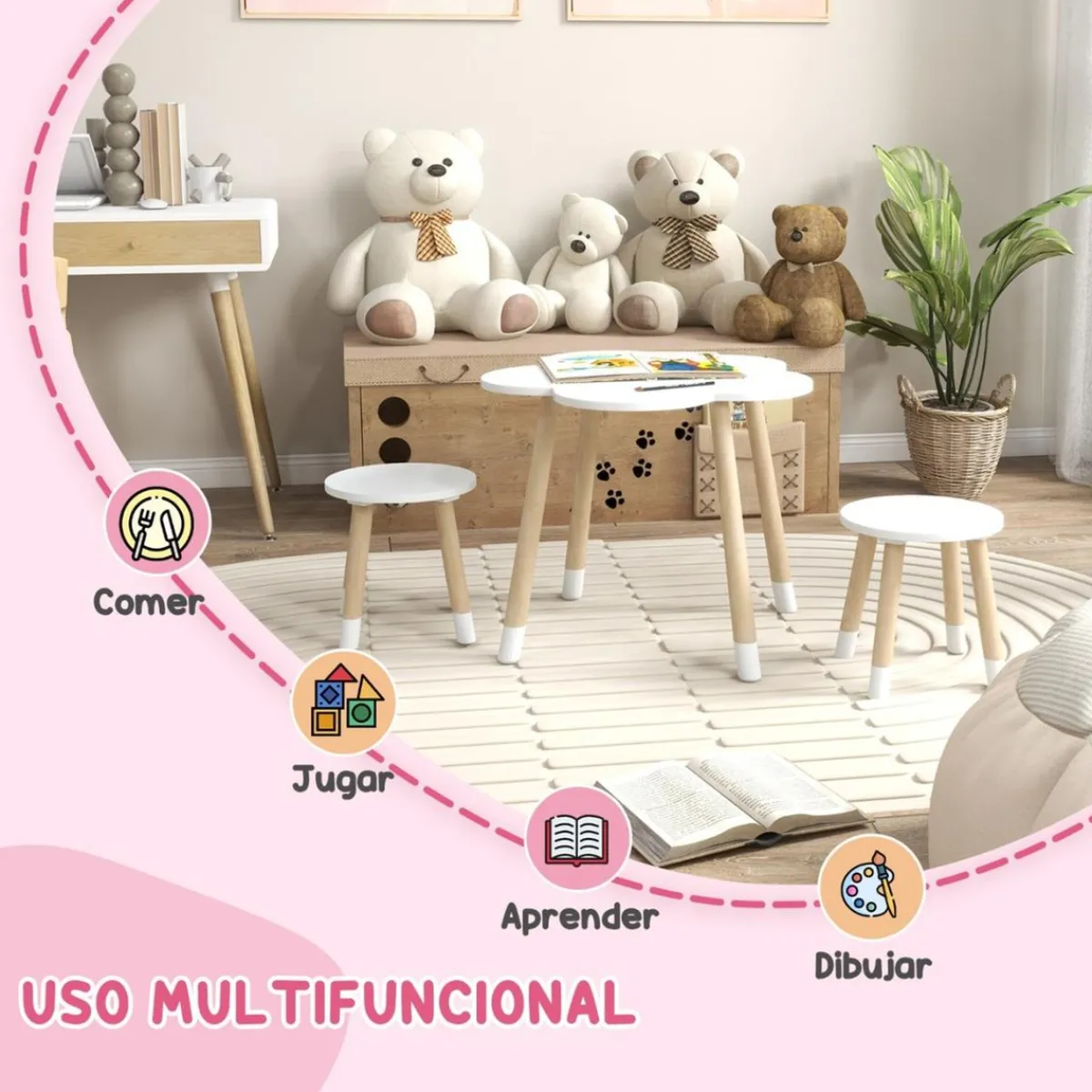 Outlet - Mesa Flor y bancos Blanco Estilo De Vida