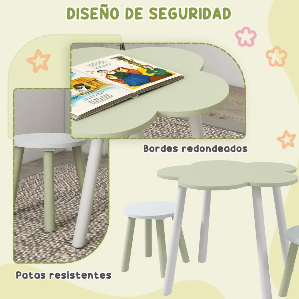 - Mesa Flor y bancos Verde y Blanco*Homcom Online