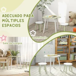 - Mesa Flor y bancos Verde y Blanco*Homcom Online