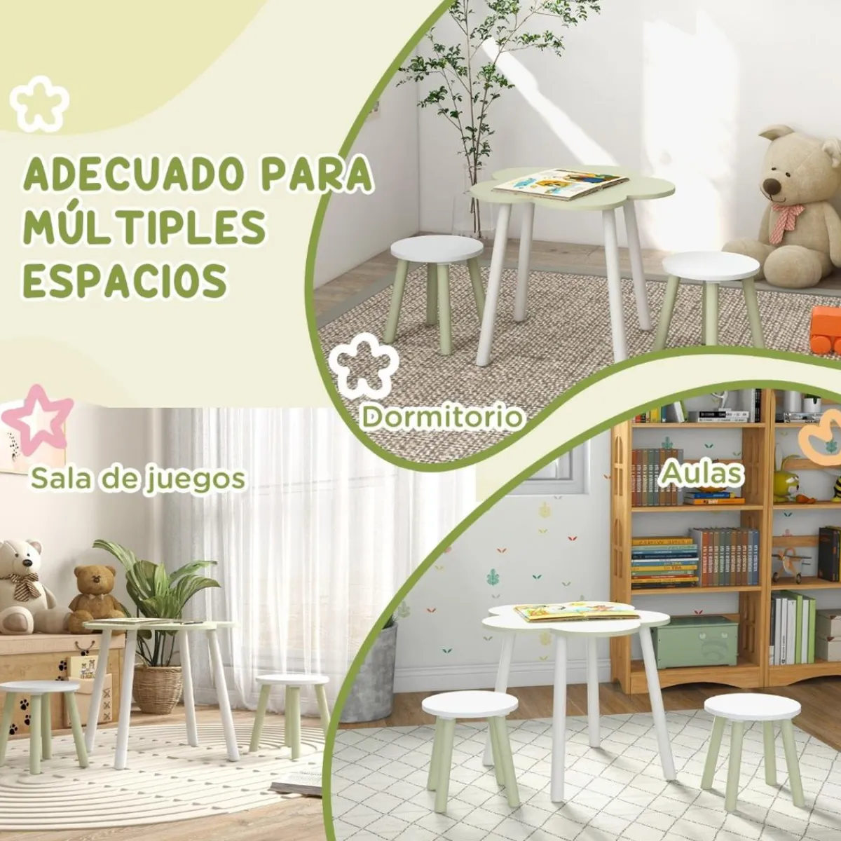 - Mesa Flor y bancos Verde y Blanco*Homcom Online