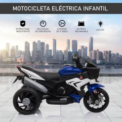 - Moto eléctrica batería 3 ruedas Trimoto Negro y Azul*Homcom
