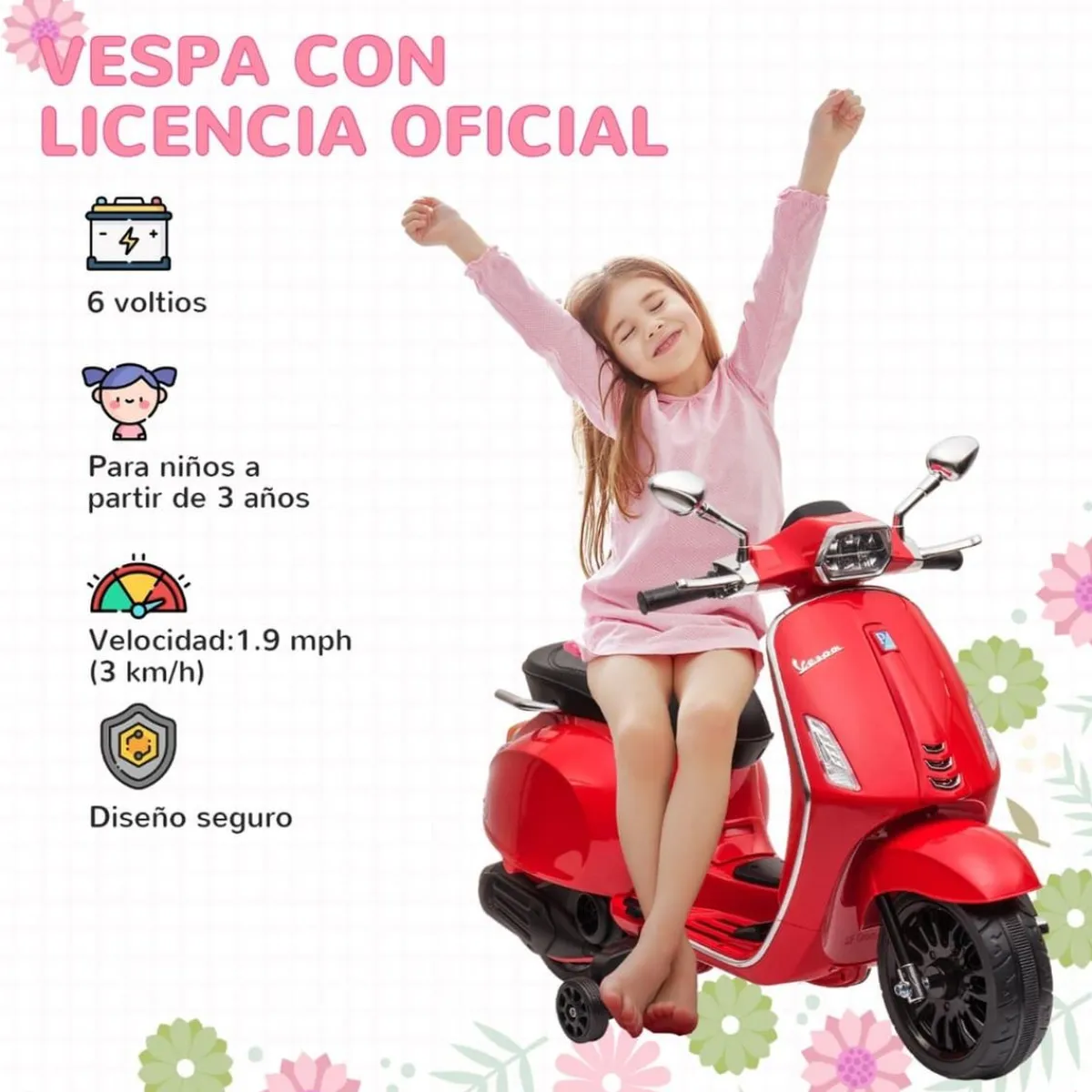 Homcom - Moto eléctrica infantil Vespa Rojo*AIYAPLAY New