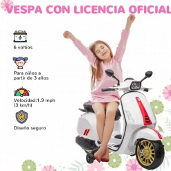 Outlet Homcom - Moto eléctrica infantil Vespa Blanco Vehículos De Batería O A Pedales