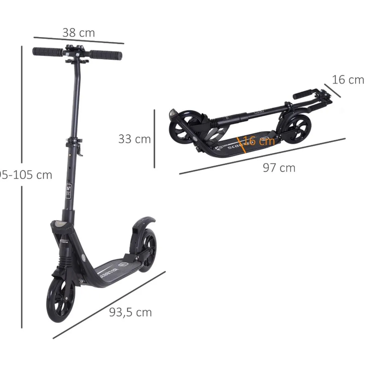 - Patinete Scooter Ajustable 2 ruedas Grande Negro*Homcom Outlet