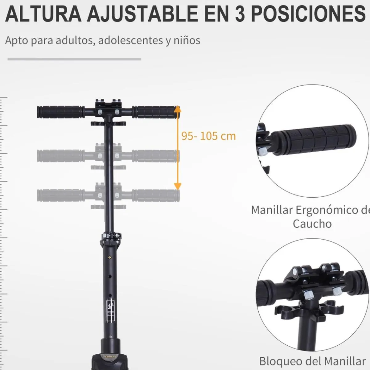 - Patinete Scooter Ajustable 2 ruedas Grande Negro*Homcom Outlet