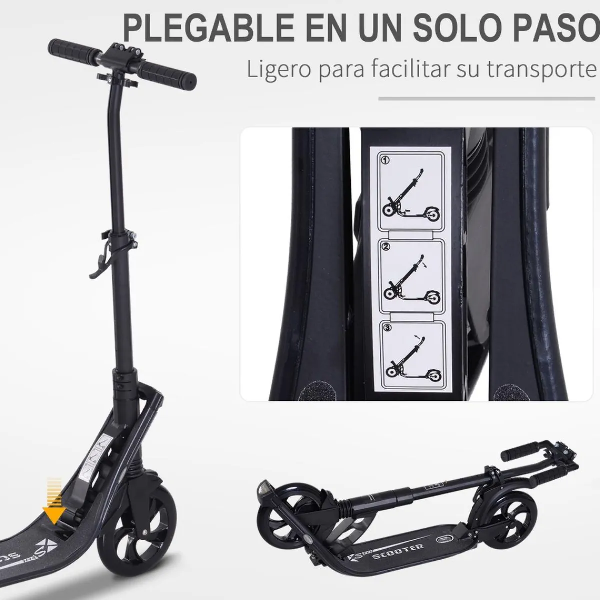 - Patinete Scooter Ajustable 2 ruedas Grande Negro*Homcom Outlet