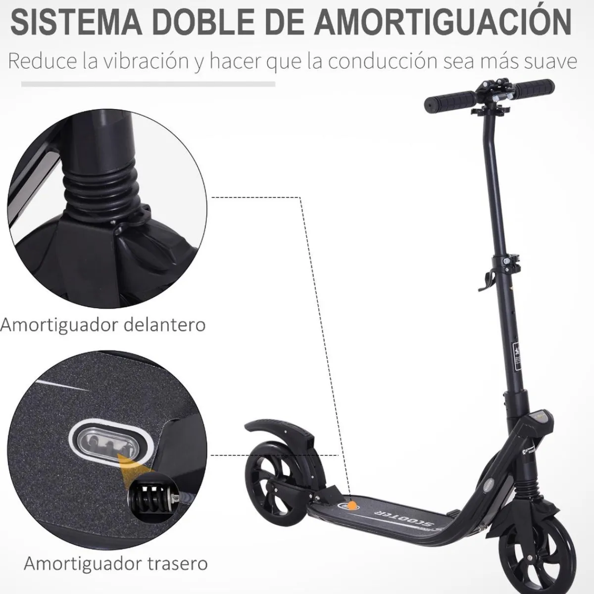 - Patinete Scooter Ajustable 2 ruedas Grande Negro*Homcom Outlet