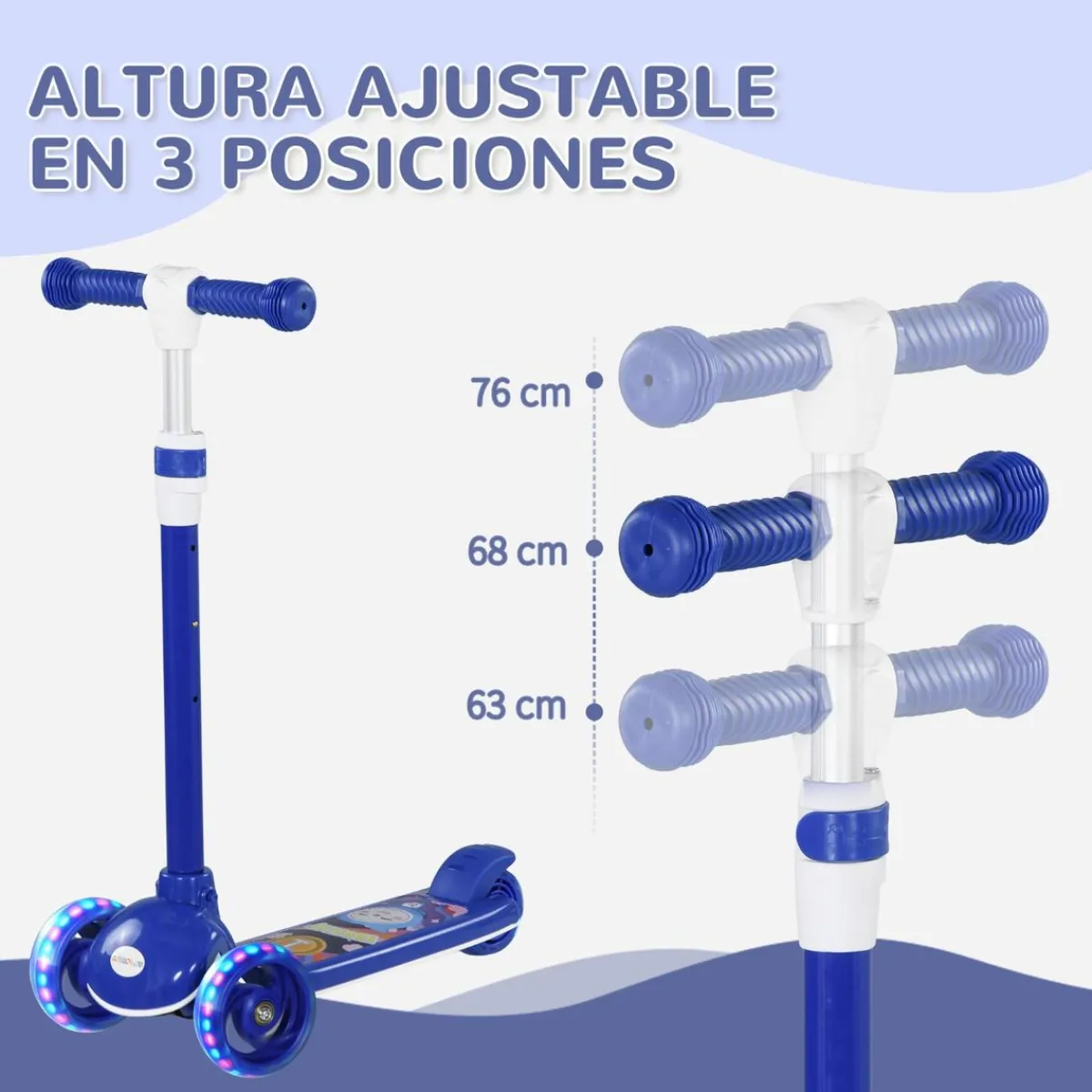 Clearance Homcom - Patinete Tri-scooter Azul con luces Motos Y Triciclos