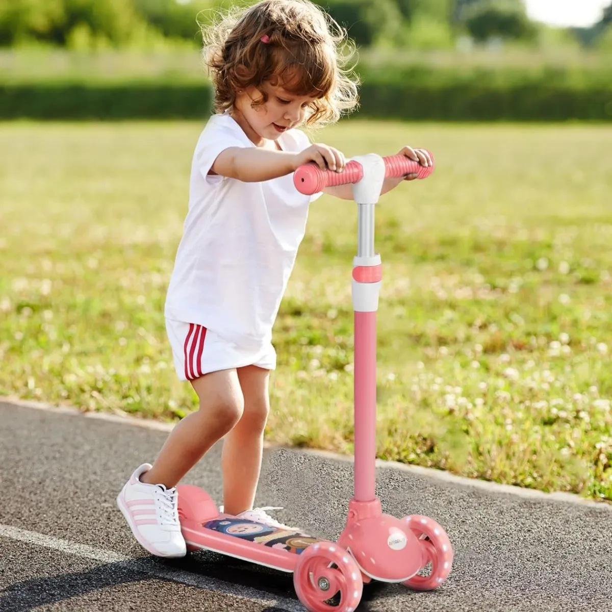 Discount Homcom - Patinete Tri-scooter Rosa con luces Motos Y Triciclos