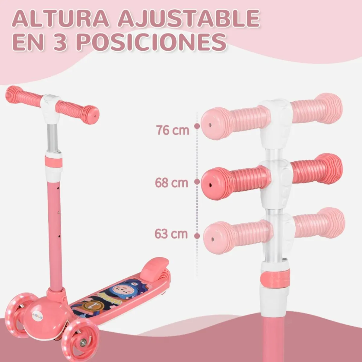 Discount Homcom - Patinete Tri-scooter Rosa con luces Motos Y Triciclos