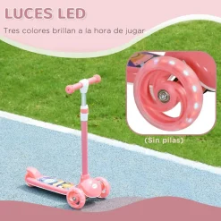 Discount Homcom - Patinete Tri-scooter Rosa con luces Motos Y Triciclos