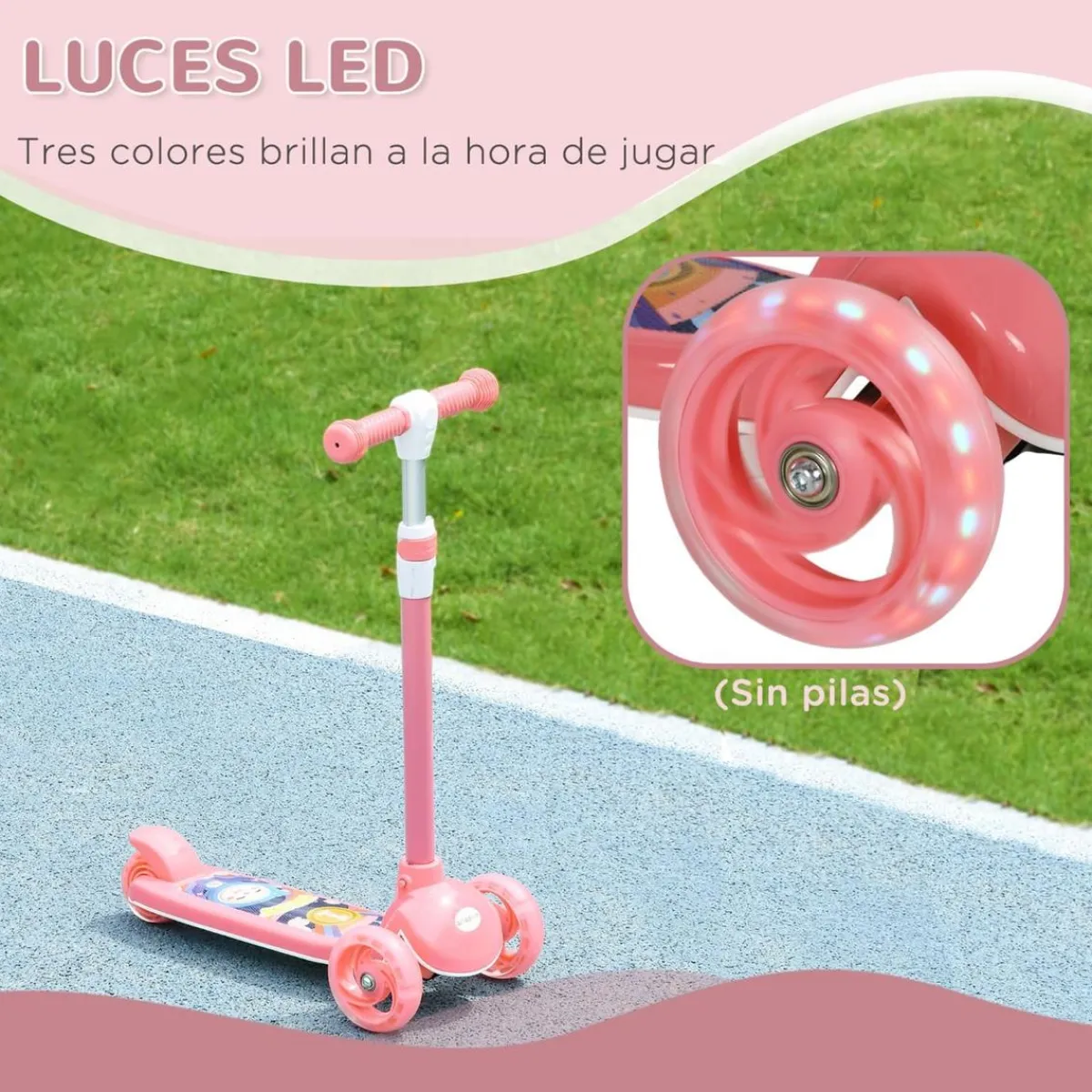Discount Homcom - Patinete Tri-scooter Rosa con luces Motos Y Triciclos
