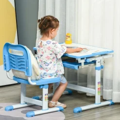 - Pupitre infantil con silla Azul y Blanco*Homcom Hot