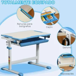 - Pupitre infantil con silla Azul y Blanco*Homcom Hot