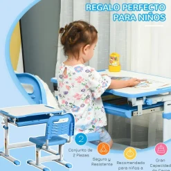 - Pupitre infantil con silla Azul y Blanco*Homcom Hot