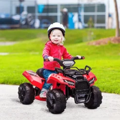 Discount - Quad eléctrico con faros LED rojo Vehículos De Batería O A Pedales