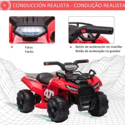 Discount - Quad eléctrico con faros LED rojo Vehículos De Batería O A Pedales