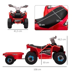 - Quad Eléctrico Rojo con Remolque*Homcom Discount