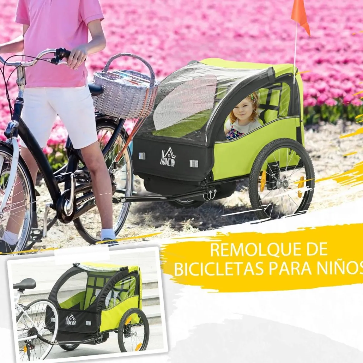 - Remolque para bicicleta Verde*Homcom Hot