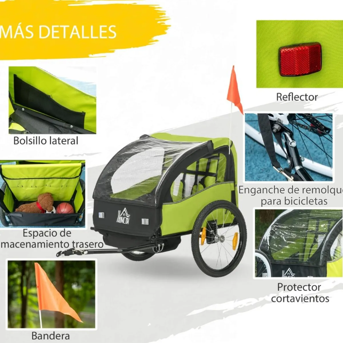 - Remolque para bicicleta Verde*Homcom Hot