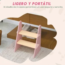 Homcom - Taburete Escalera infantil madera Rosa*AIYAPLAY Best