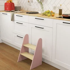 Homcom - Taburete Escalera infantil madera Rosa*AIYAPLAY Best