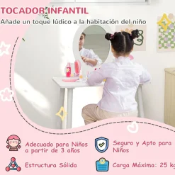 Clearance Homcom - Tocador básico con espejo y taburete madera Blanco Muñecas