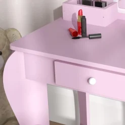 Homcom - Tocador infantil con espejo y taburete madera Rosa*ZONEKIZ Clearance
