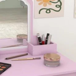 Homcom - Tocador infantil con espejo y taburete madera Rosa*ZONEKIZ Clearance