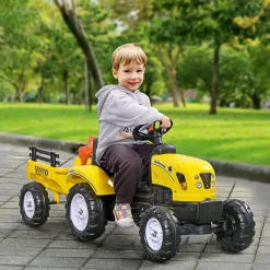 Hot - Tractor a pedales con remolque amarillo Vehículos De Batería O A Pedales