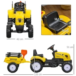 Hot - Tractor a pedales con remolque amarillo Vehículos De Batería O A Pedales