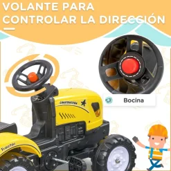 Hot - Tractor a pedales con remolque amarillo Vehículos De Batería O A Pedales