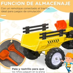 Hot - Tractor a pedales con remolque amarillo Vehículos De Batería O A Pedales