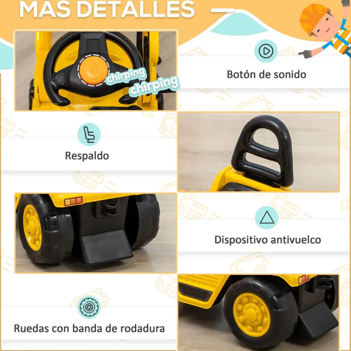 - Tractor correpasillos sin pedales amarillo*Homcom