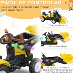 Outlet - Tractor excavadora a pedales amarillo Vehículos De Batería O A Pedales