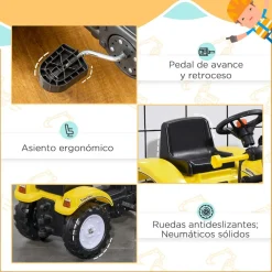 Outlet - Tractor excavadora a pedales amarillo Vehículos De Batería O A Pedales