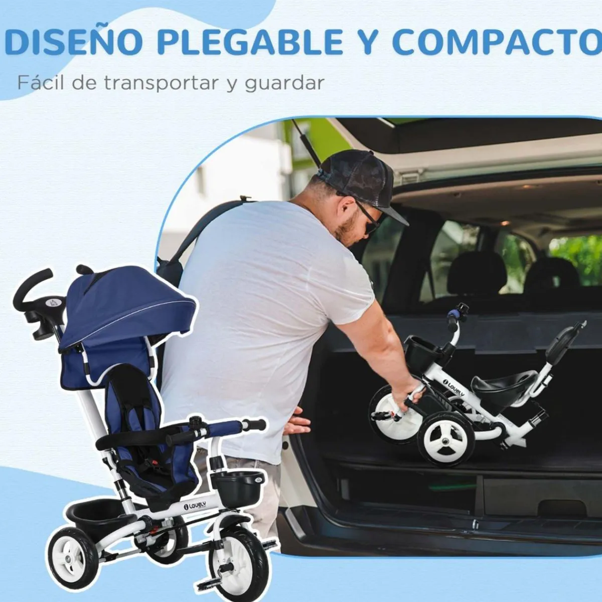 - Triciclo Evolutivo con Capota Reflectante - Azul*Homcom Online