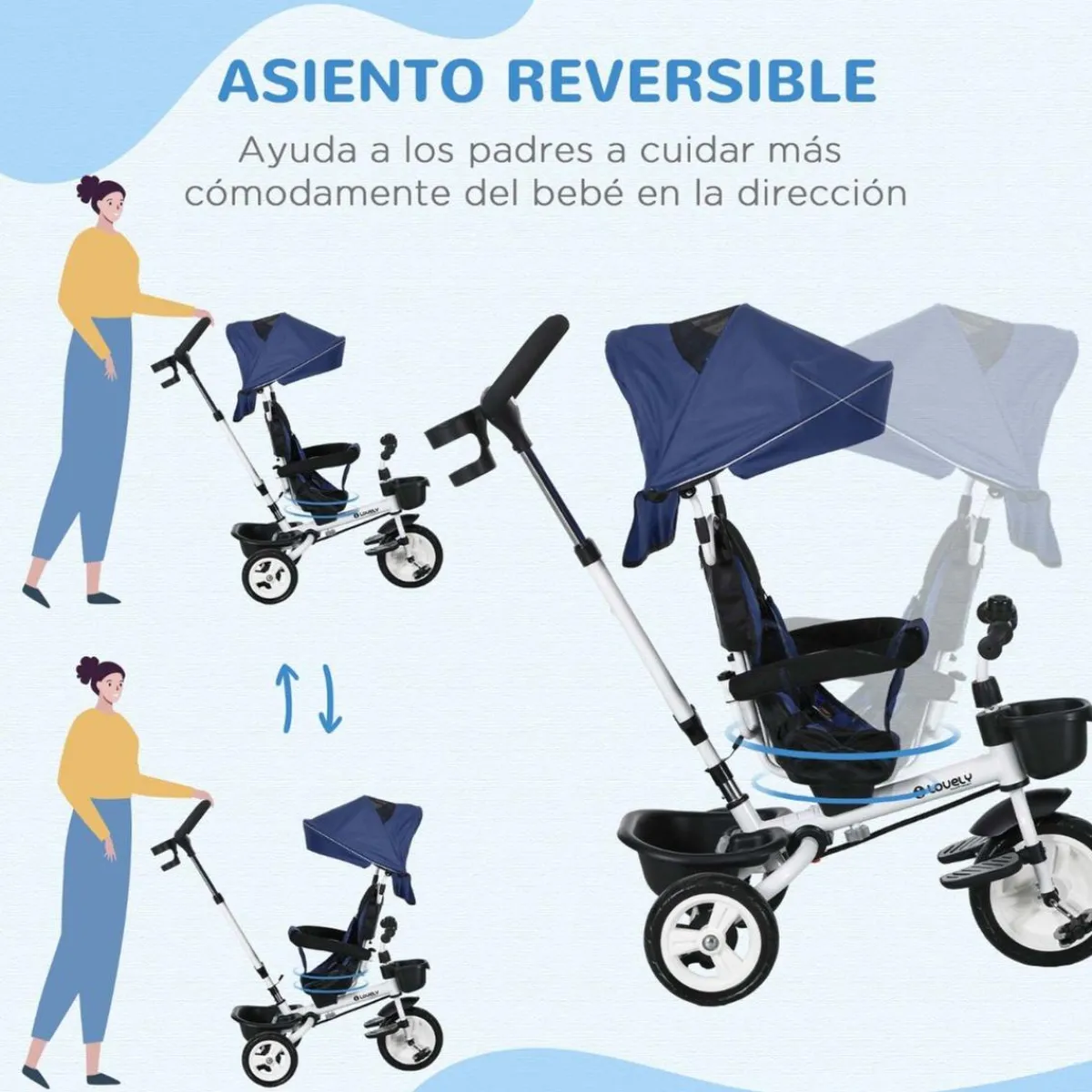 - Triciclo Evolutivo con Capota Reflectante - Azul*Homcom Online