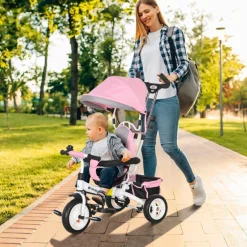 - Triciclo para bebé con capota Rosa*Homcom Discount