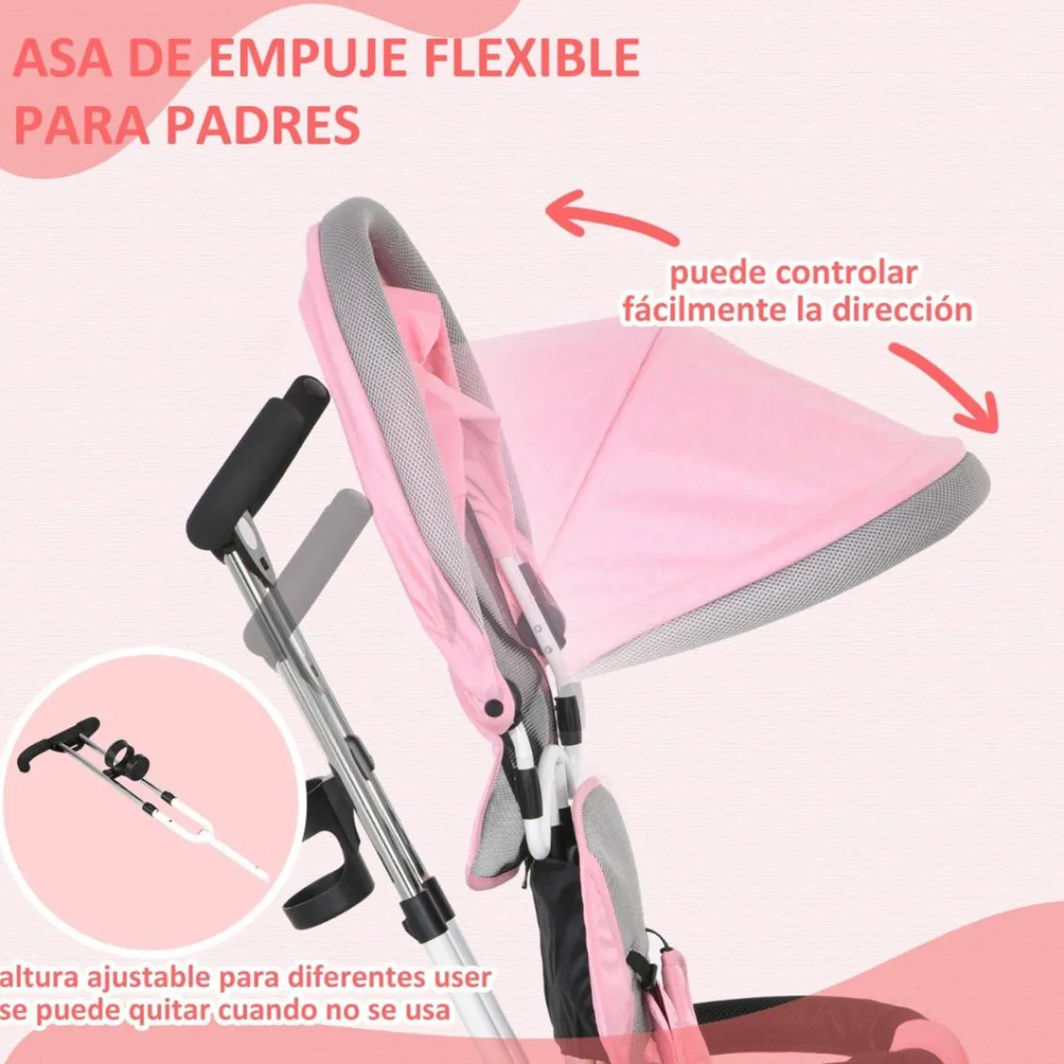 - Triciclo para bebé con capota Rosa*Homcom Discount