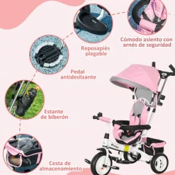 - Triciclo para bebé con capota Rosa*Homcom Discount