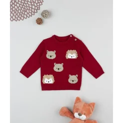 Jersey de niño rojo con bordados de animales*Prenatal New