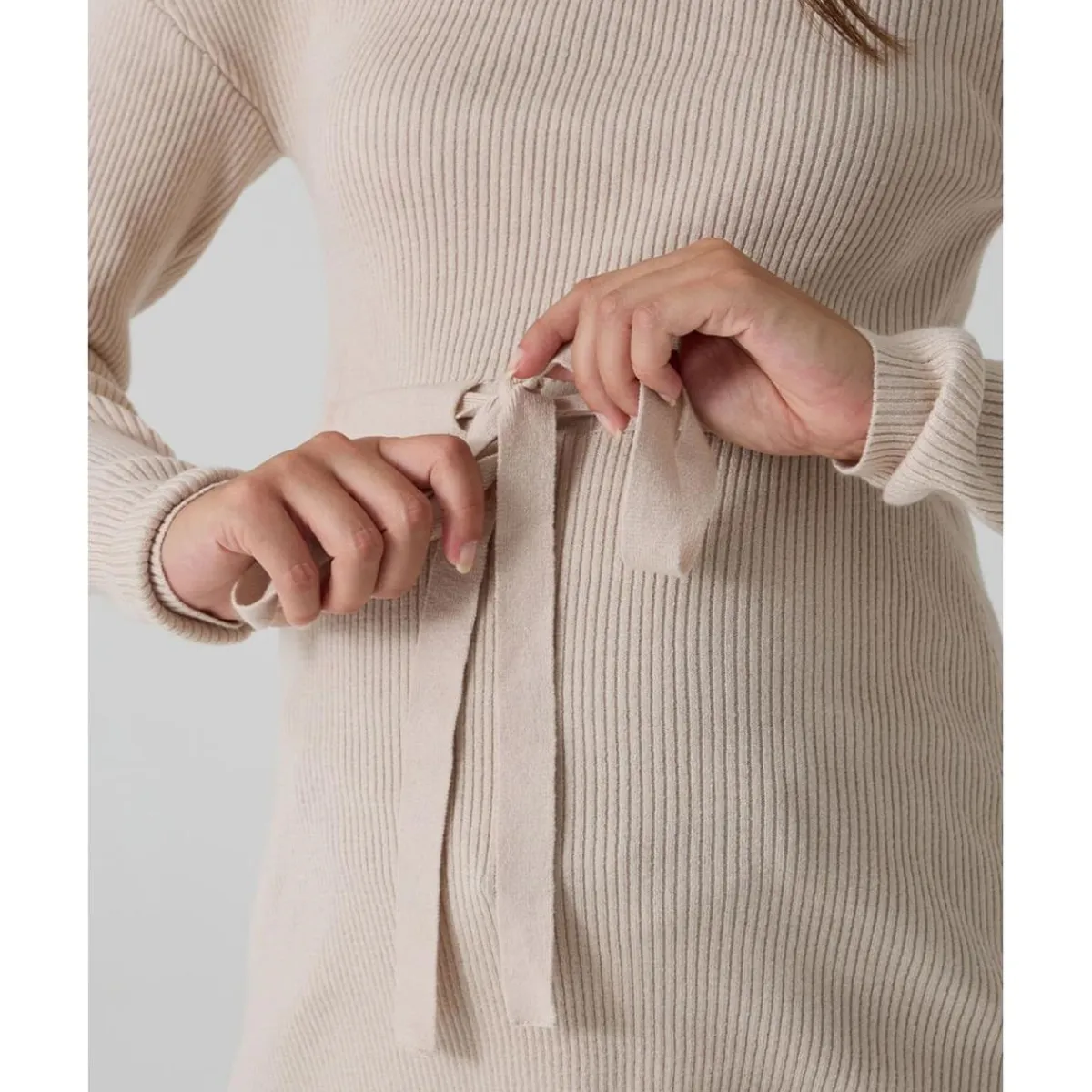 Outlet Jersey premamá beige de punto canalé con cordón ajustable Premamá·Moda|Moda·Prendas De Punto