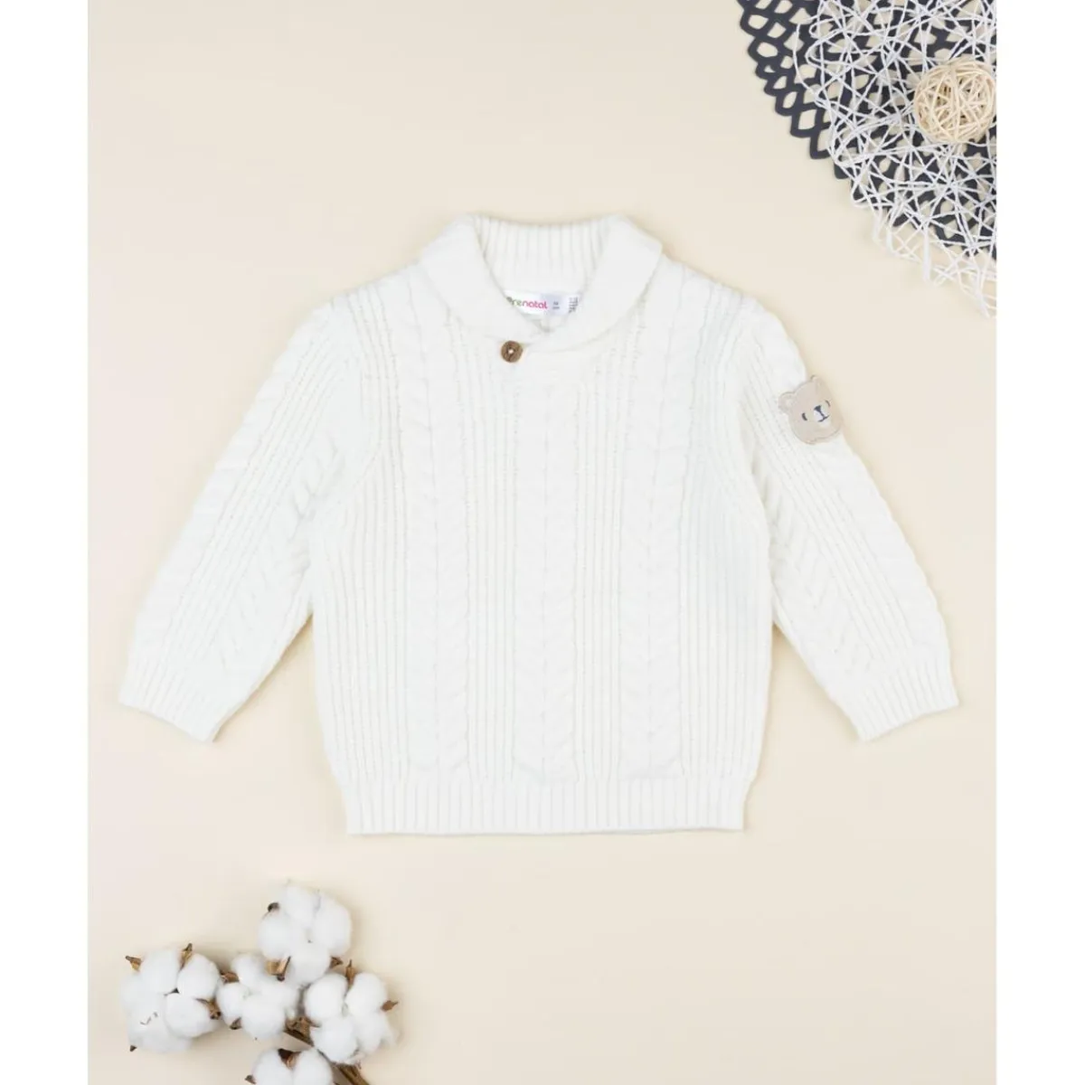 Jersey tricot blanco con parche en la manga para niño*Prenatal Sale